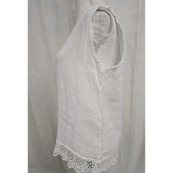 Laura Bianchi Made in Italy Sleeveless Blouse Top Crochet White 100% Linen Sz M - Picture 10 of 10